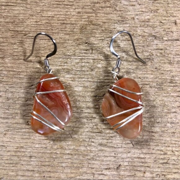 Citrine Agate Silver Wrapped Earrings - Picture 1 of 4